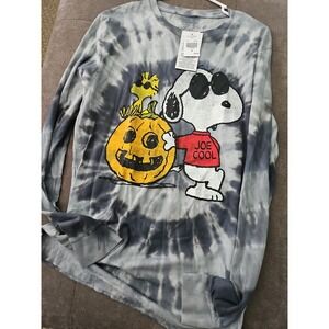 NWT Peanuts Snoopy Joe Cool Halloween Tie Dye Long Sleeve Shirt - Grey - Medium
